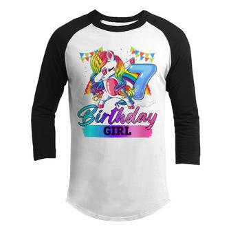 Kids 7 Year Old Gift Awesome Since 2016 7Th Birthday Unicorn Girl Youth Raglan Shirt - Thegiftio UK