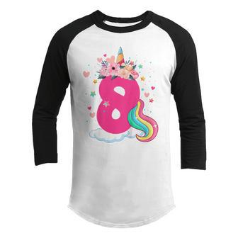 Kids 8 Year Old Gifts 8Th Birthday Girls Kids Unicorn Face Flower Youth Raglan Shirt - Thegiftio UK