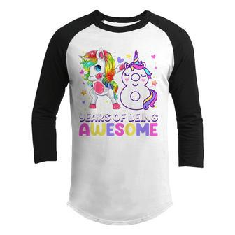 Kids 8 Year Old Gifts Girls Ns Dabbing Unicorn 8Th Birthday V2 Youth Raglan Shirt - Thegiftio UK