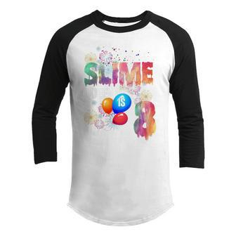 Kids 8 Year Old Gifts This Slime Queen Is 8Th Birthday Girl Party  Youth Raglan Shirt