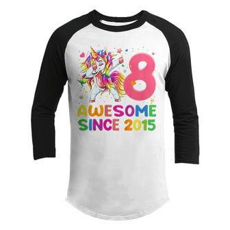 Kids 8 Years Old 8Th Birthday Girl Funny Dabbing Unicorn Girls Youth Raglan Shirt - Thegiftio UK