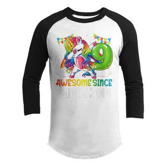 Kids 9 Year Old Gift Awesome Since 2014 9Th Birthday Unicorn Girl Youth Raglan Shirt - Thegiftio UK