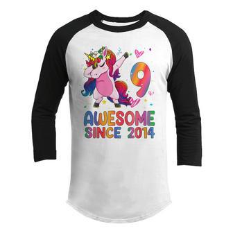 Kids 9 Years Old Gifts Unicorn Dabbing 9Th Birthday Girl Ns Youth Raglan Shirt - Thegiftio UK