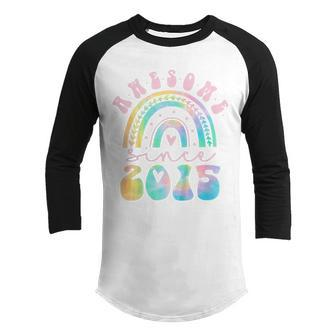 Kids Awesome Since 2015 7 Year Old Rainbow Tie Dye 7Th Birthday Youth Raglan Shirt - Thegiftio UK