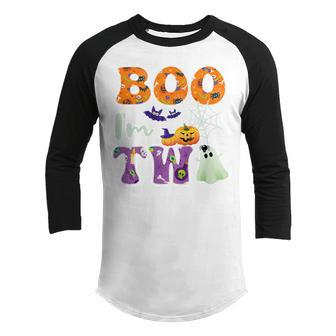 Kids Boo Im Two Ghost Second 2Nd Birthday Halloween Youth Raglan Shirt - Thegiftio UK