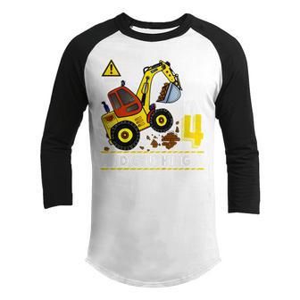 Kids Construction Truck 4Th Birthday 4 Years Old Digger Builder Youth Raglan Shirt - Thegiftio UK