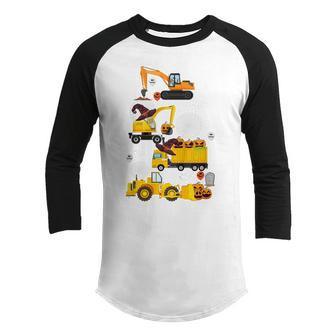 Kids Construction Vehicle Halloween Crane Truck Pumpkin Boys Kids V3 Youth Raglan Shirt - Thegiftio UK