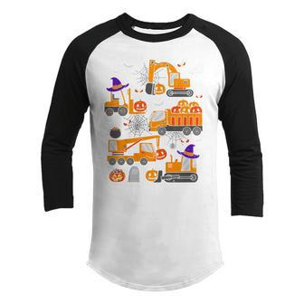 Kids Construction Vehicle Halloween Crane Truck Pumpkin Boys Kids V4 Youth Raglan Shirt - Thegiftio UK