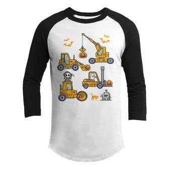 Kids Construction Vehicle Halloween Crane Truck Pumpkin Boys Kids V6 Youth Raglan Shirt - Thegiftio UK