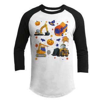 Kids Construction Vehicle Halloween Crane Truck Pumpkin Boys Kids V7 Youth Raglan Shirt - Thegiftio UK