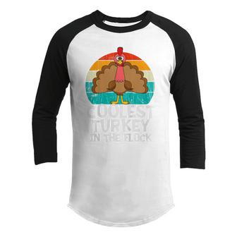 Kids Coolest Turkey In The Flock Toddler Boys Thanksgiving Kids V2 Youth Raglan Shirt - Thegiftio UK