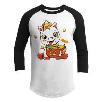 Kids Cute Halloween Girls Women Witchy Unicorn Halloween Youth Raglan Shirt - Thegiftio UK