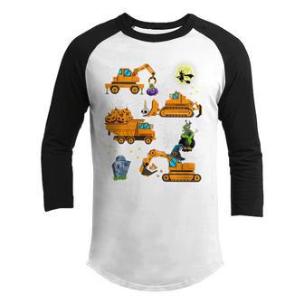 Kids Halloween Construction Vehicle Crane Truck Pumpkin Boys Kid V2 Youth Raglan Shirt - Thegiftio UK