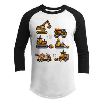 Kids Halloween Construction Vehicle Crane Truck Pumpkin Boys Kid Youth Raglan Shirt - Thegiftio UK