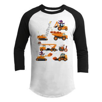 Kids Halloween Construction Vehicle Crane Truck Pumpkin Boys Kids Youth Raglan Shirt - Thegiftio UK
