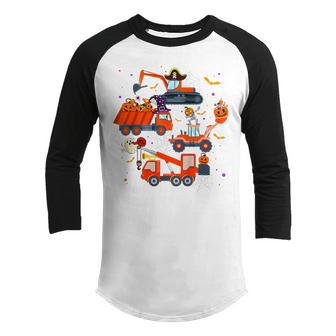 Kids Halloween Crane Truck Construction Pumpkin Toddler Kids Boys V3 Youth Raglan Shirt - Thegiftio UK