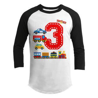 Kids Im 3 Years Old Locomotive Train 3Rd Birthday Boy Toddler Youth Raglan Shirt - Thegiftio UK