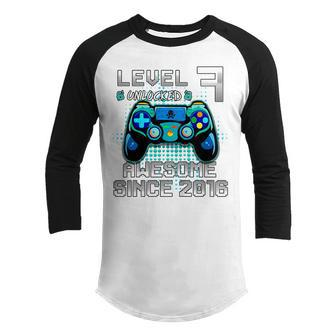 Kids Level 7 Unlocked Awesome Since 2016 7Th Birthday Boys Gifts Youth Raglan Shirt - Thegiftio UK