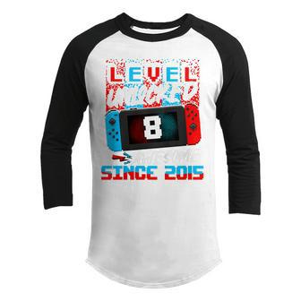 Kids Level 8 Unlocked Awesome 2015 Video Game 8Th Birthday Boys Youth Raglan Shirt - Thegiftio UK