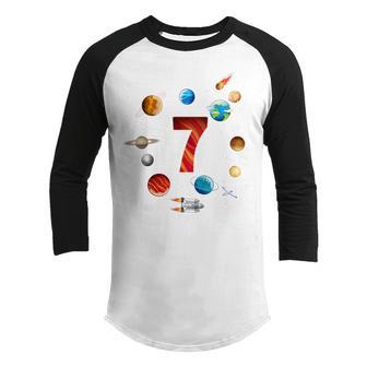 Kids Outer Space 7 Years Old 7Th Birthday Boys Planets Astronaut Youth Raglan Shirt - Thegiftio UK