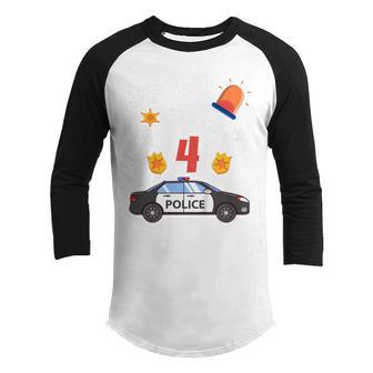 Kids Police Car 4Rd Birthday 4 Years Old Birthday Kids Youth Raglan Shirt - Thegiftio UK