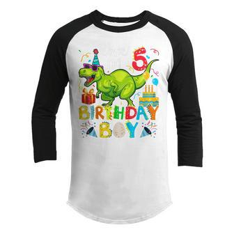 Kids Rawr Im 5Th Birthday Boy Dinosaur T-Rex 5 Years Old Youth Raglan Shirt - Thegiftio UK