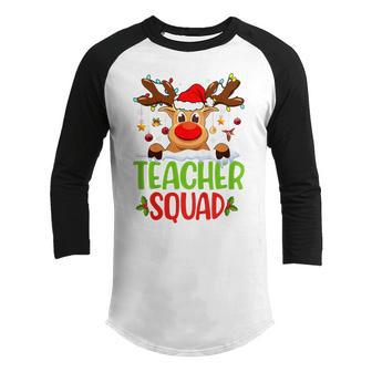 Kids Teacher Squad Santa Reindeer Christmas Lights Xmas Men Women Youth Raglan Shirt - Thegiftio UK