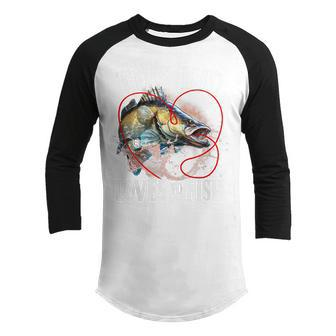Kids This Kid Loves To Fish Funny Vintage Fishing Gift Boys Girls Youth Raglan Shirt - Thegiftio UK