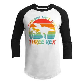 Kids Three Rex 3Rd Birthday Gifts Third Dinosaur 3 Year Old Boy V7 Youth Raglan Shirt - Thegiftio UK