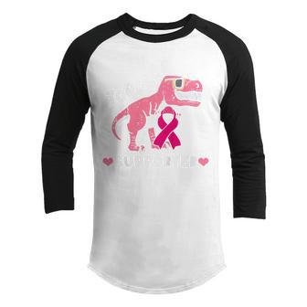 Kids Toddler Supporter Breast Cancer Awareness Boys T-Rex Youth Raglan Shirt - Thegiftio UK