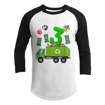 Kids Trash Bins 3 Year Old Birthday Boy Garbage Trucks Toddler Youth Raglan Shirt - Thegiftio UK