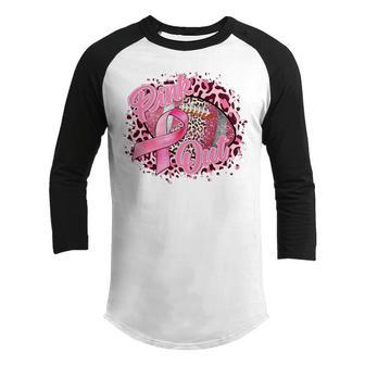 Leopard Pink Out Football Tackle Breast Cancer Warrior Girls V2 Youth Raglan Shirt - Thegiftio UK