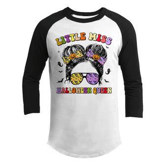 Little Miss Halloween Queen Messy Bun Girl Halloween Youth Raglan Shirt - Thegiftio UK