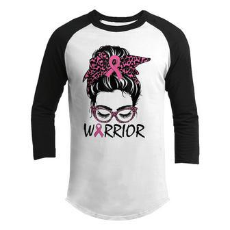 Messy Bun Breast Cancer Womens Wear Pink Warrior Girls Youth Raglan Shirt - Thegiftio UK