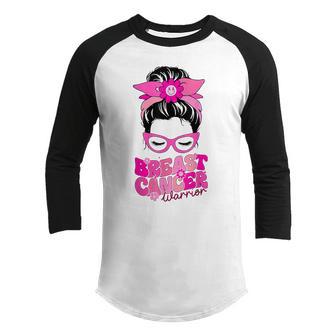 Messy Bun Girl Pink Ribbon Breast Cancer Warrior Awareness Youth Raglan Shirt - Thegiftio UK