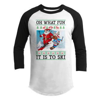 Oh What Fun It Is To Ski Christmas Kids Youth Raglan Shirt - Thegiftio UK