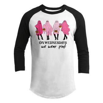 On Wednesday We Wear Pink Ghost Mean Girls Ghost Youth Raglan Shirt - Thegiftio UK