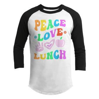 Peace Love Lunch Lady Retro Cafeteria Groovy Back To School Youth Raglan Shirt - Thegiftio UK
