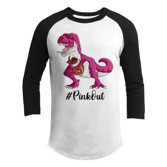 Pink Dinosaur Football Boys Pink Out Breast Cancer Youth Raglan Shirt - Thegiftio UK