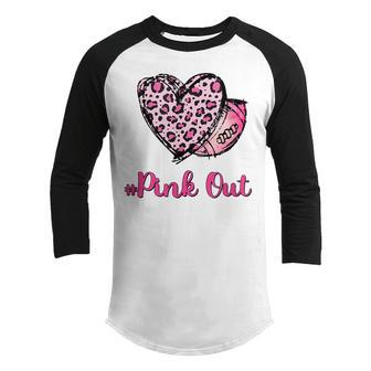 Pink Out Breast Cancer Awareness Bleached Football Mom Girls V2 Youth Raglan Shirt - Thegiftio UK