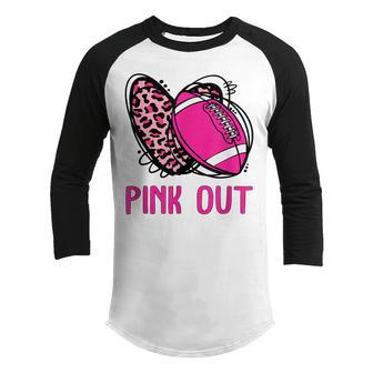 Pink Out Breast Cancer Awareness Bleached Football Mom Girls Youth Raglan Shirt - Thegiftio UK
