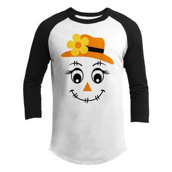 Scarecrow Face Cute Halloween Boys Girls Spooky Fall Autumn Youth Raglan Shirt - Thegiftio UK