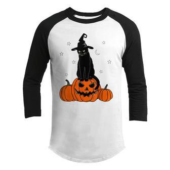 Scary Halloween Black Cat Costume Witch Pumpkin Boy Girl Kid Youth Raglan Shirt - Thegiftio UK