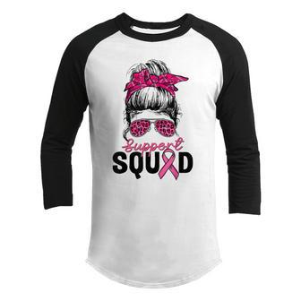 Support Squad Messy Bun Girls Breast Cancer Awareness Youth Raglan Shirt - Thegiftio UK