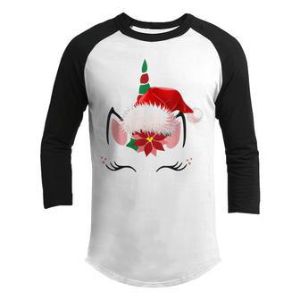 Unicorn Face Santa Hat Christmas Funny Gifts Kids Girl Women Youth Raglan Shirt - Thegiftio UK