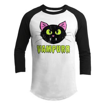 Vampurr Vampire Cat Funny Halloween Costume Kids Girl Women Youth Raglan Shirt - Thegiftio UK