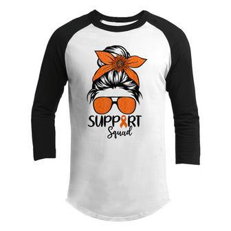 Women Messy Bun Orange Support Squad Kidney Cancer Awareness Youth Raglan Shirt - Thegiftio UK