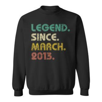 10 Years Old Gifts Legend Since March 2013 10Th Birthday Sweatshirt - Seseable