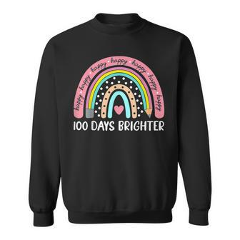 100 Days Brighter Rainbow For Teacher Happy 100Th Day V2 Men Women Sweatshirt Graphic Print Unisex - Seseable