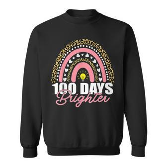 100 Days Brighter Rainbow Happy 100Th Days Leopard Rainbow Men Women Sweatshirt Graphic Print Unisex - Seseable